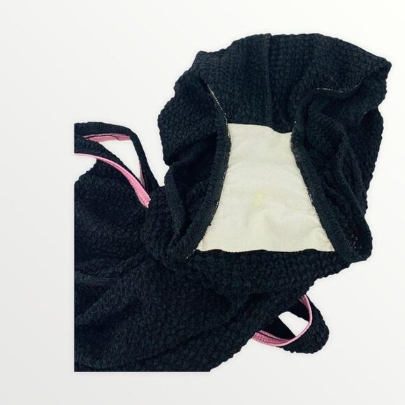 Vintage Jantzen One Piece Swimsuit Solid Black Pink Belted Sz 12 70’s 80’s - Picture 10 of 11